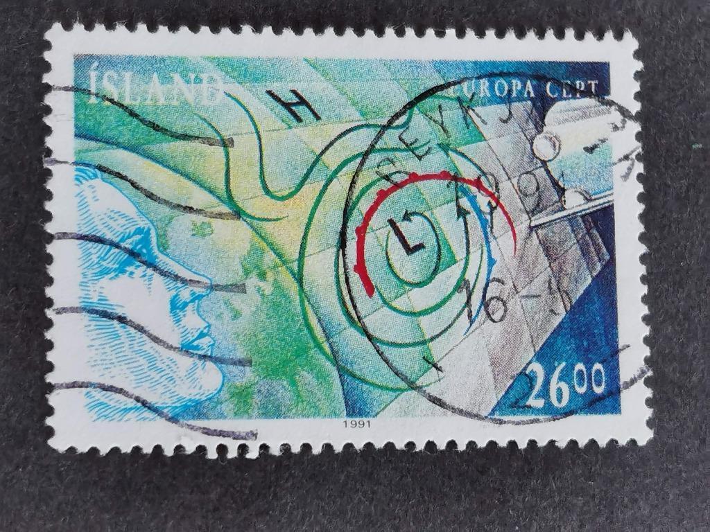 Ijsland 1991 -  weerkaart, satelliet, Postzegels en Munten, Postzegels | Europa | Scandinavië, Ophalen of Verzenden, IJsland, Gestempeld