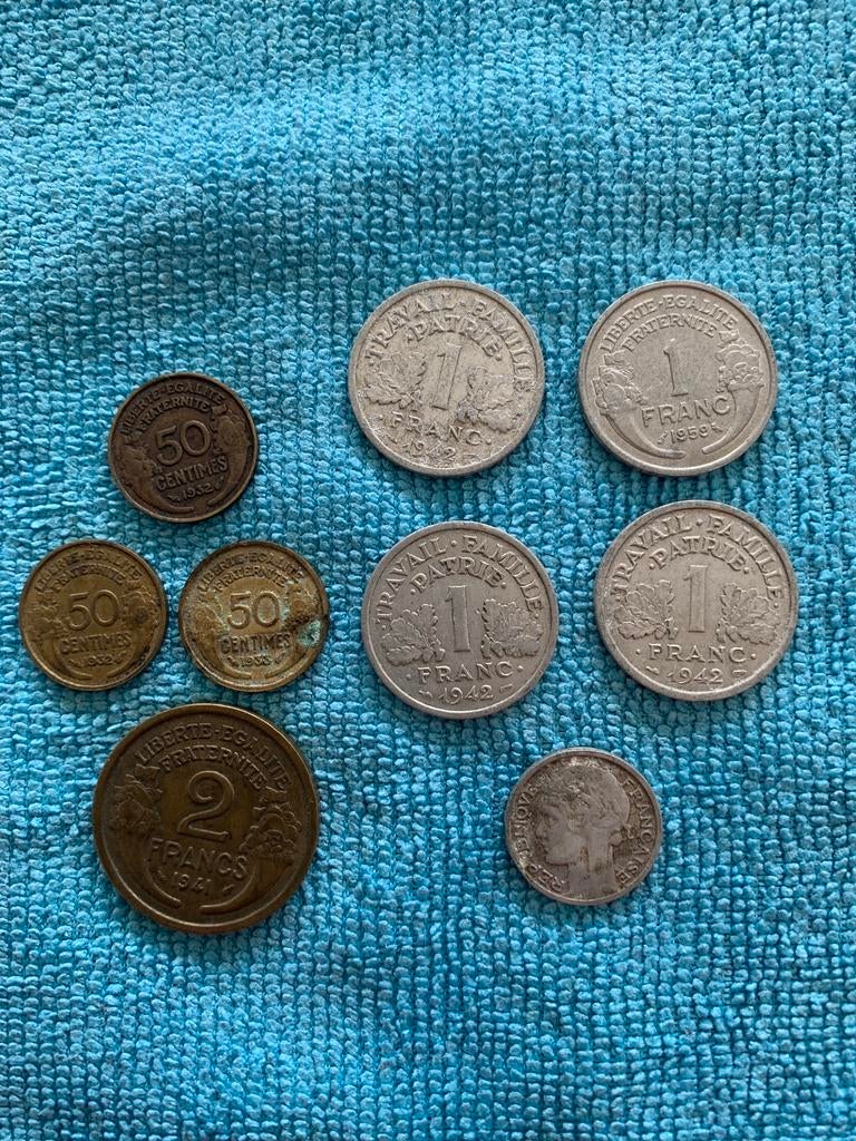 9 pièces françaises d'avant-guerre, Timbres & Monnaies, Enlèvement ou Envoi, Monnaie