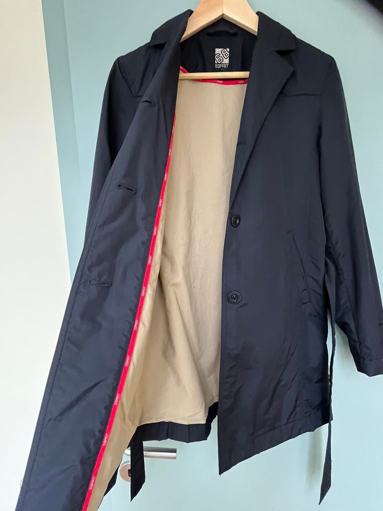 Donker blauwe trenchcoat/regenjas merk Esprit, Blauw, Ophalen of Verzenden, Zo goed als nieuw, Maat 34 (XS) of kleiner