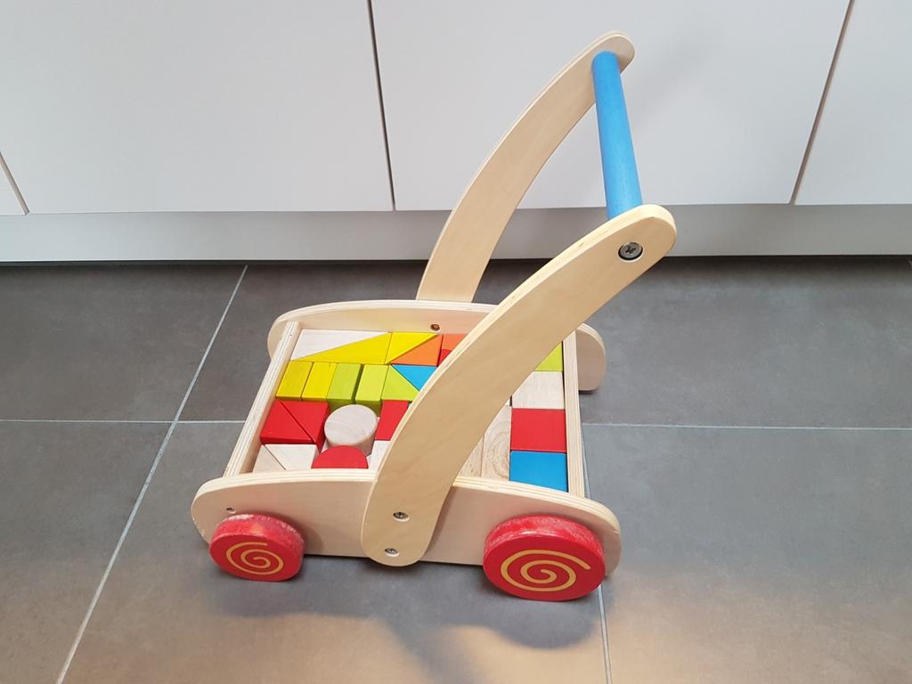 Loopwagentje met houten blokken, goede staat, Enlèvement ou Envoi, Comme neuf