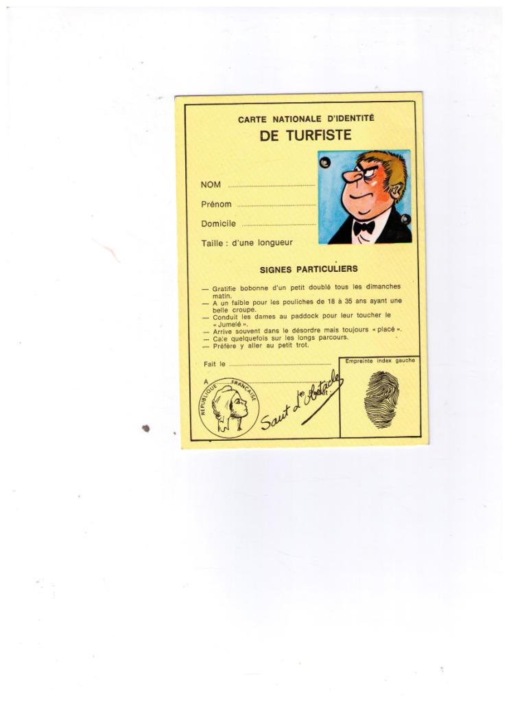 carte postale humouristique. Carte d'identité de turfiste, Collections, Envoi, 1960 à 1980, Non affranchie, Autres thèmes
