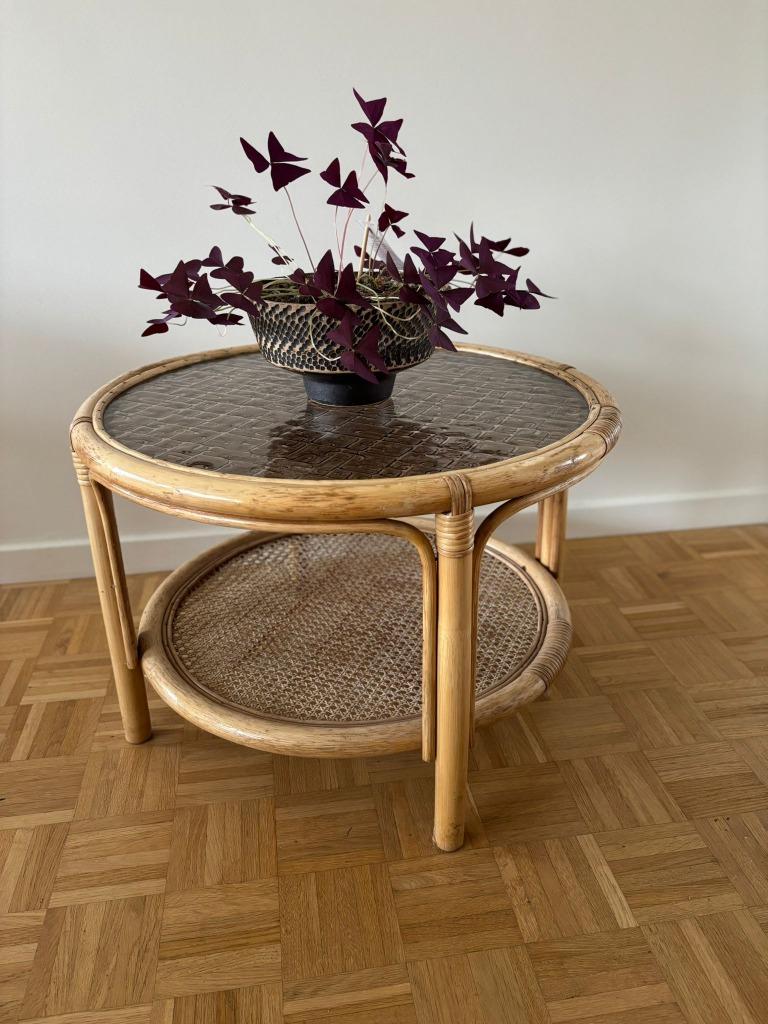 Loungetafel van rotan uit de jaren 70, Antiek en Kunst, Ophalen