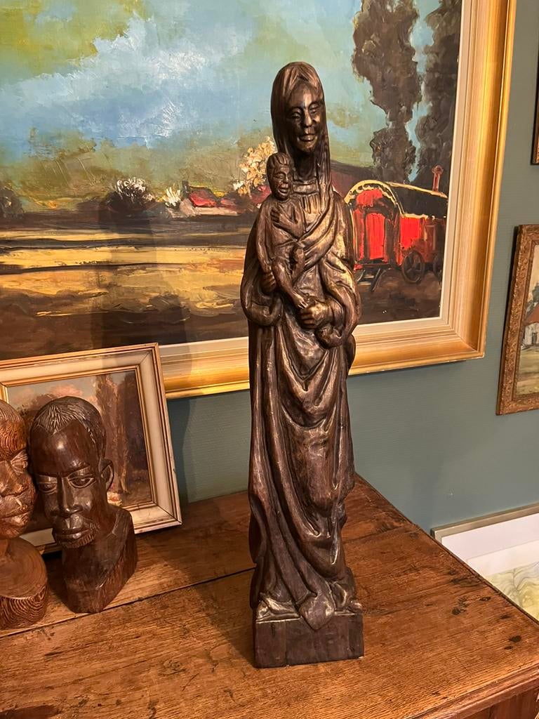 Groot houten Mariabeeld, Antiek en Kunst, Antiek | Religieuze voorwerpen, Ophalen of Verzenden