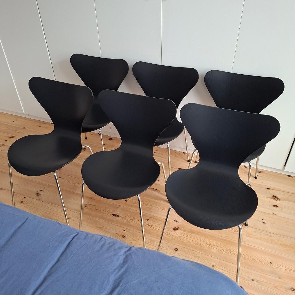6 Arne Jacobsen serie 7 stoelen voor Fritz Hansen -zwart, Ophalen, Zo goed als nieuw, Zwart, Hout