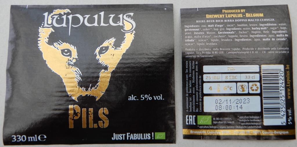 Bieretiket Lupulus Pils brouwerij Lupulus (8u8), Verzamelen, Biermerken, Verzenden, Gebruikt