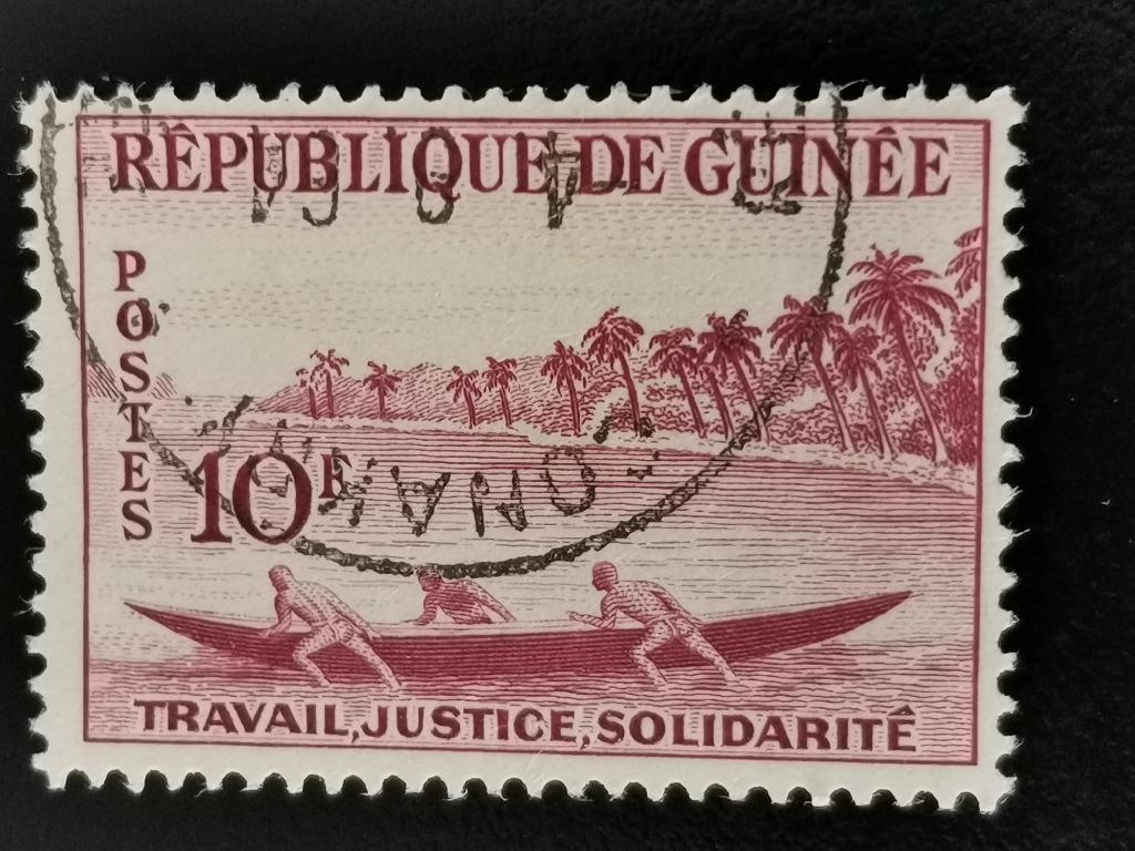 Guinée 1959 - palmbomen, prauw - stempel Conakry, Postzegels en Munten, Postzegels | Afrika, Ophalen of Verzenden, Guinee, Gestempeld