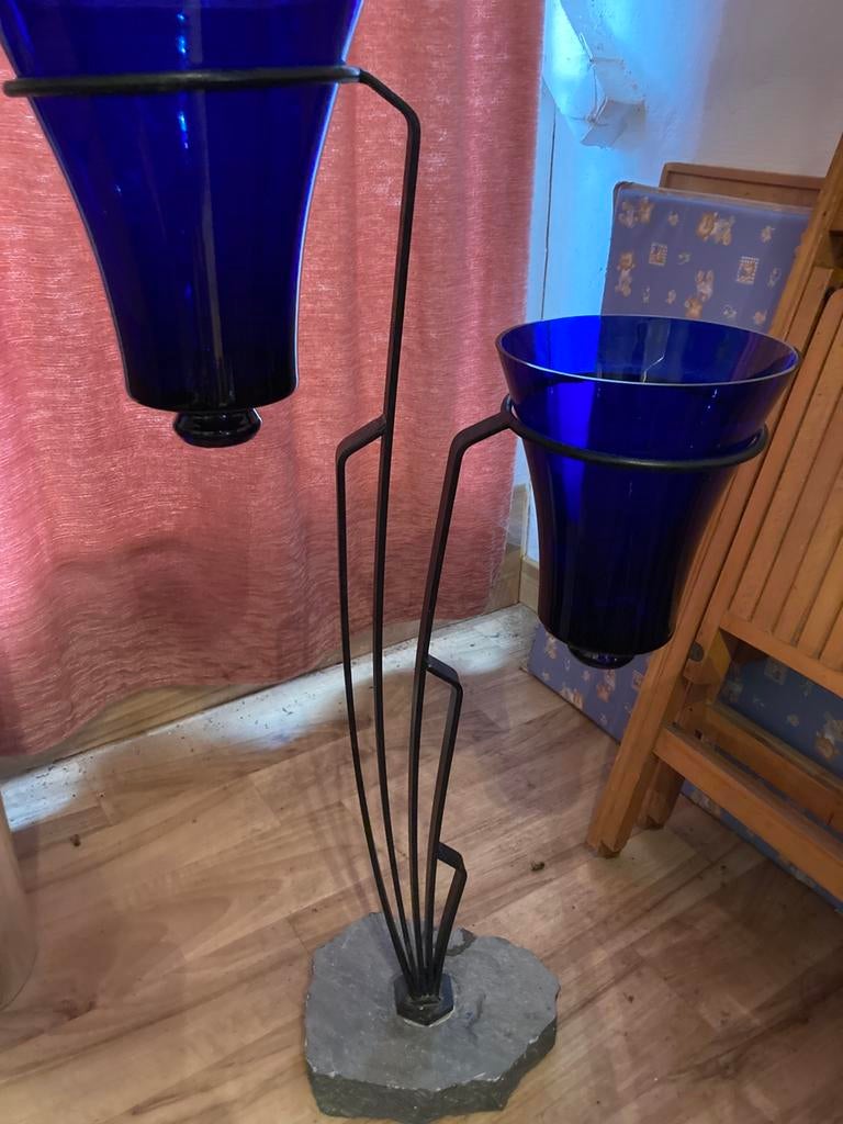 Vaas of planten op sokkel, Ophalen, Gebruikt, Blauw, Glas