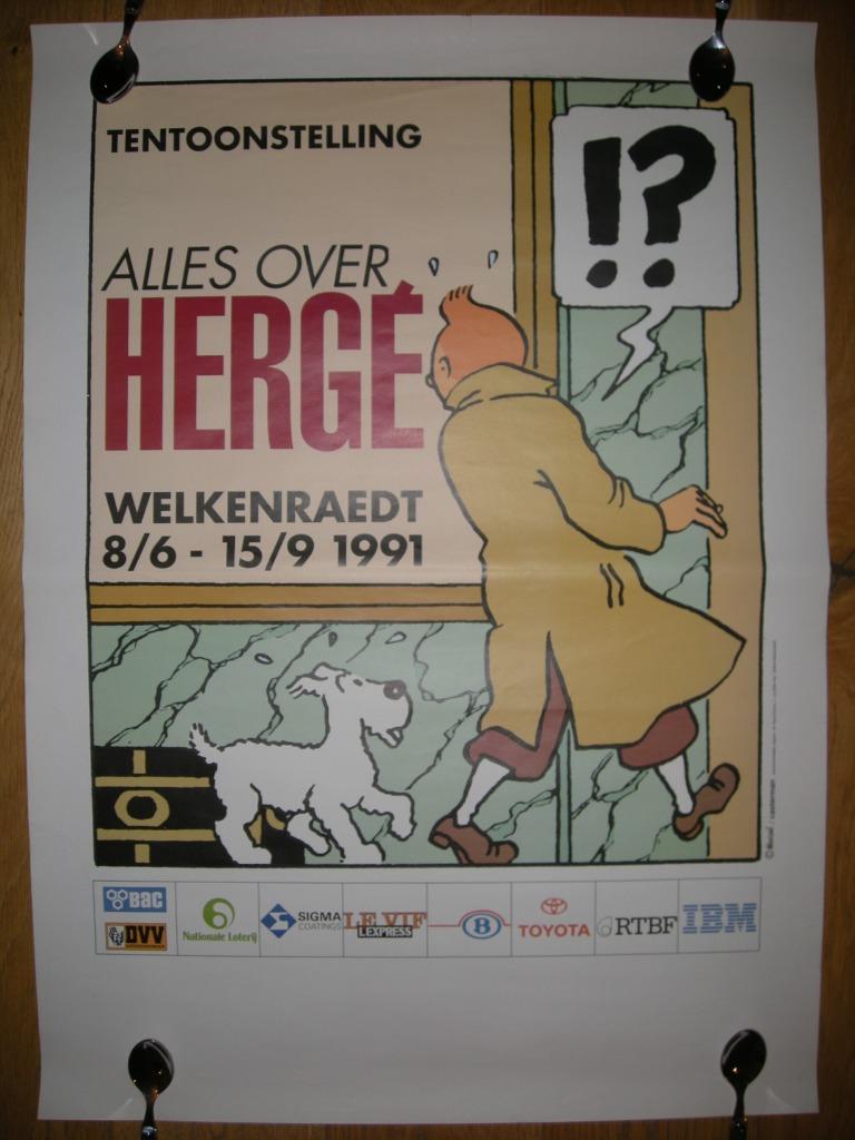Affiche d'exposition "Tout sur Hergé" de 1991, Enlèvement ou Envoi, Tintin, Comme neuf, Image, Affiche ou Autocollant