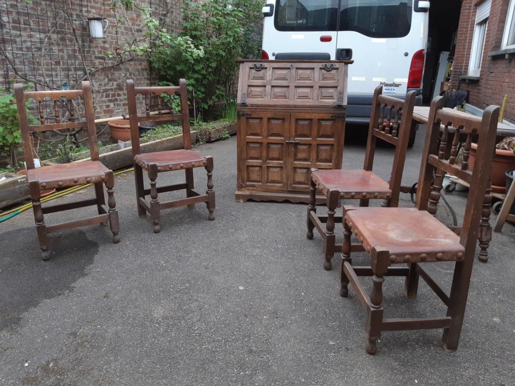Mobilier Espagnol - chaises, bureau et commode, 25 à 50 cm, Avec tablette(s), Spaans, Pin