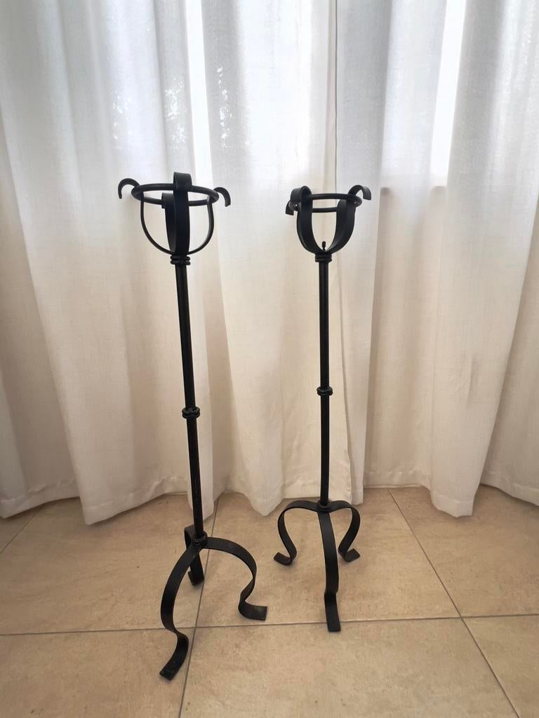 2 chandeliers sur pied en fer forgé — brutaliste noir, Enlèvement