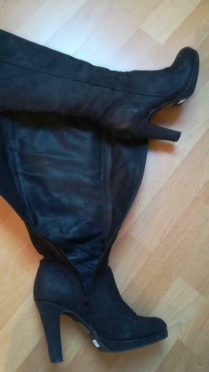 975* PIURE magnifiques bottes noires cuir nubuck (37), Porté, Noir, Bottes hautes