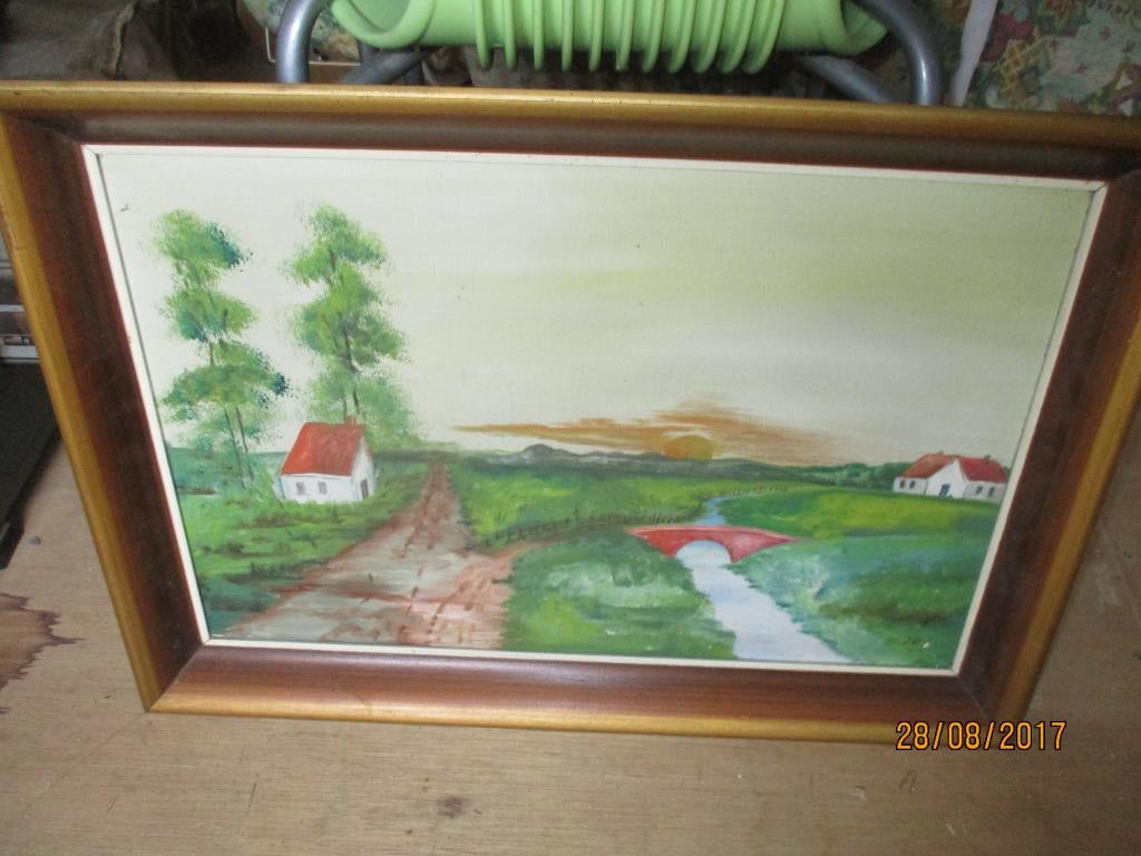 schilderij op doek in kader , getekend JB?, Ophalen of Verzenden
