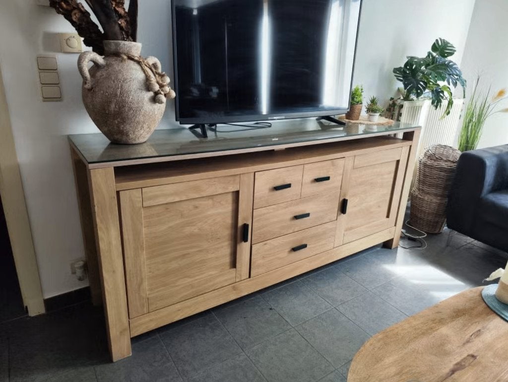 Massieve Houten dressoir / tv-meubel, Enlèvement, Comme neuf, Avec tiroir(s)
