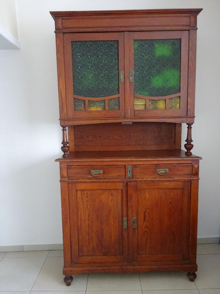 Art Nouveau kast massief hout gekleurd glas, Ophalen