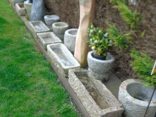blauwe stenen trog, plantenbak, goede keuze!!, Ophalen, Steen, Gebruikt, 100 cm of meer