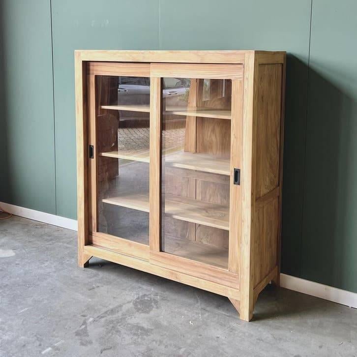Robuuste Halfhoge Kast van Massief Hout – 120x140 cm, Huis en Inrichting, Kasten | Buffetkasten, Ophalen of Verzenden, Teakhout
