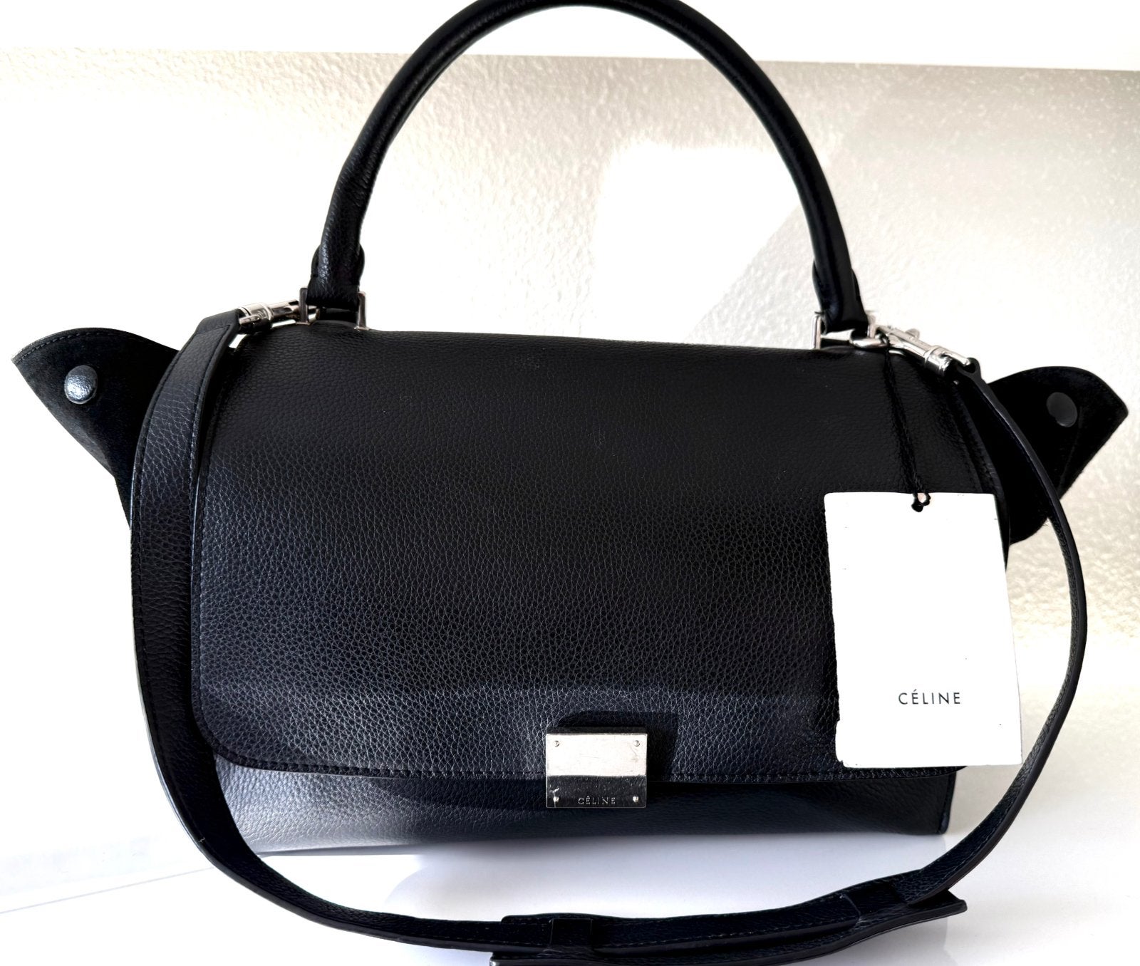 CÉLINE ICONISCHE TRAPEZE BAG ZWART LEER (NEW €2.000) 💖💖💖, Envoi, Comme neuf, Noir, Sac à main