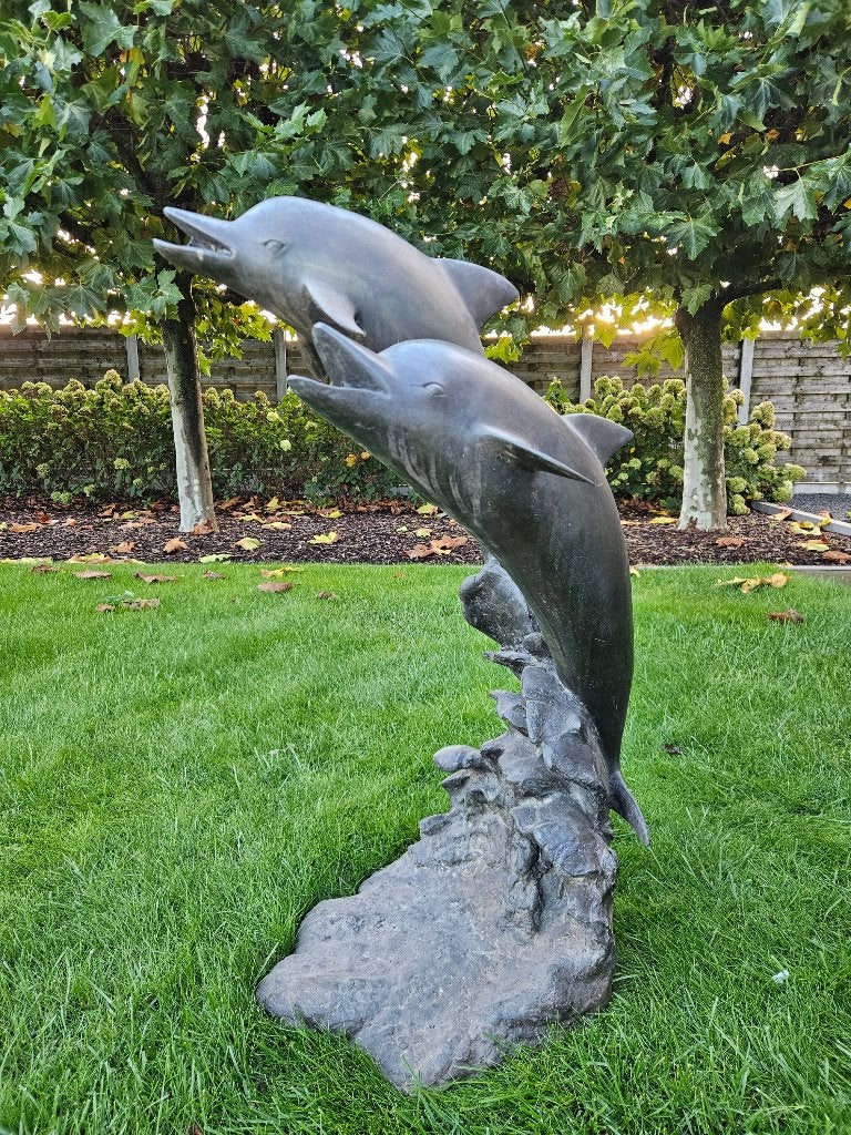Bronzen oudere zware dolfijnen / fontein meteen lage prijs!, Ophalen, Zo goed als nieuw, Overige materialen, Dierenbeeld