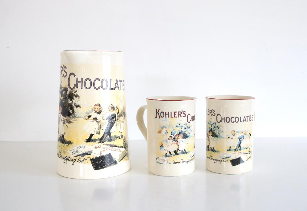 Vintage Kohler's Chocolates pichet - Pitcher + 2 tassen, Collections, Enlèvement ou Envoi, Comme neuf