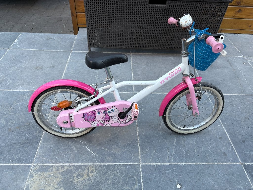 Kinderfiets wit en roze, Ophalen, Btwin Decathlon, Schijfrem, 16 tot 20 inch