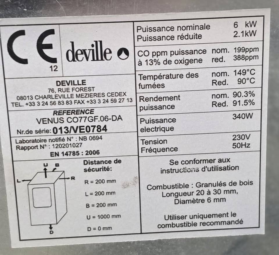 poêle à granulés Deville 6 kw, Enlèvement, Utilisé, Autres carburants, Poêle à granulés