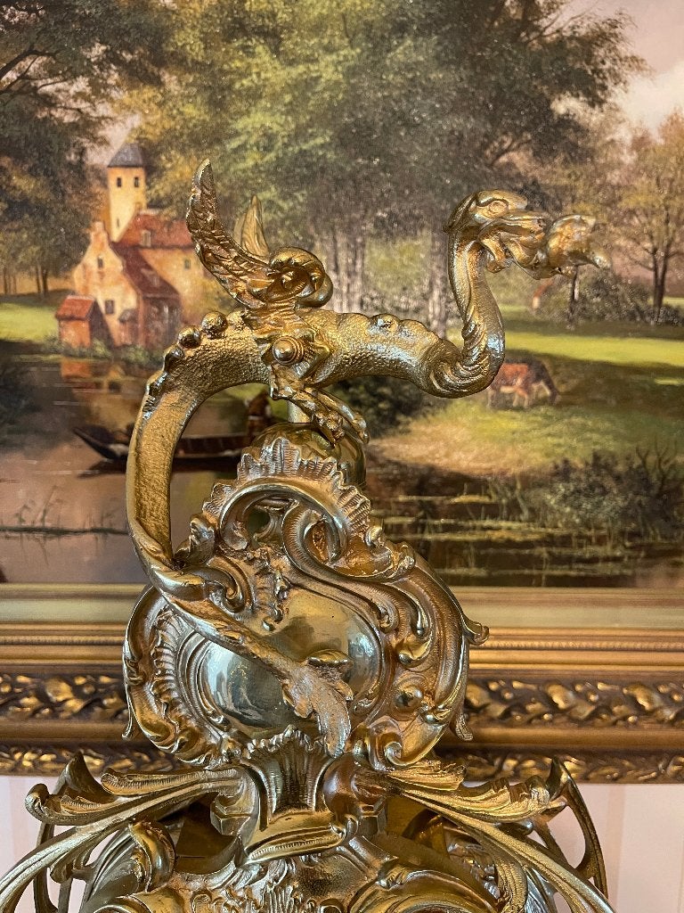 Vergulde bronzen schouwgarnituur, ca 1880, Antiek en Kunst, Ophalen