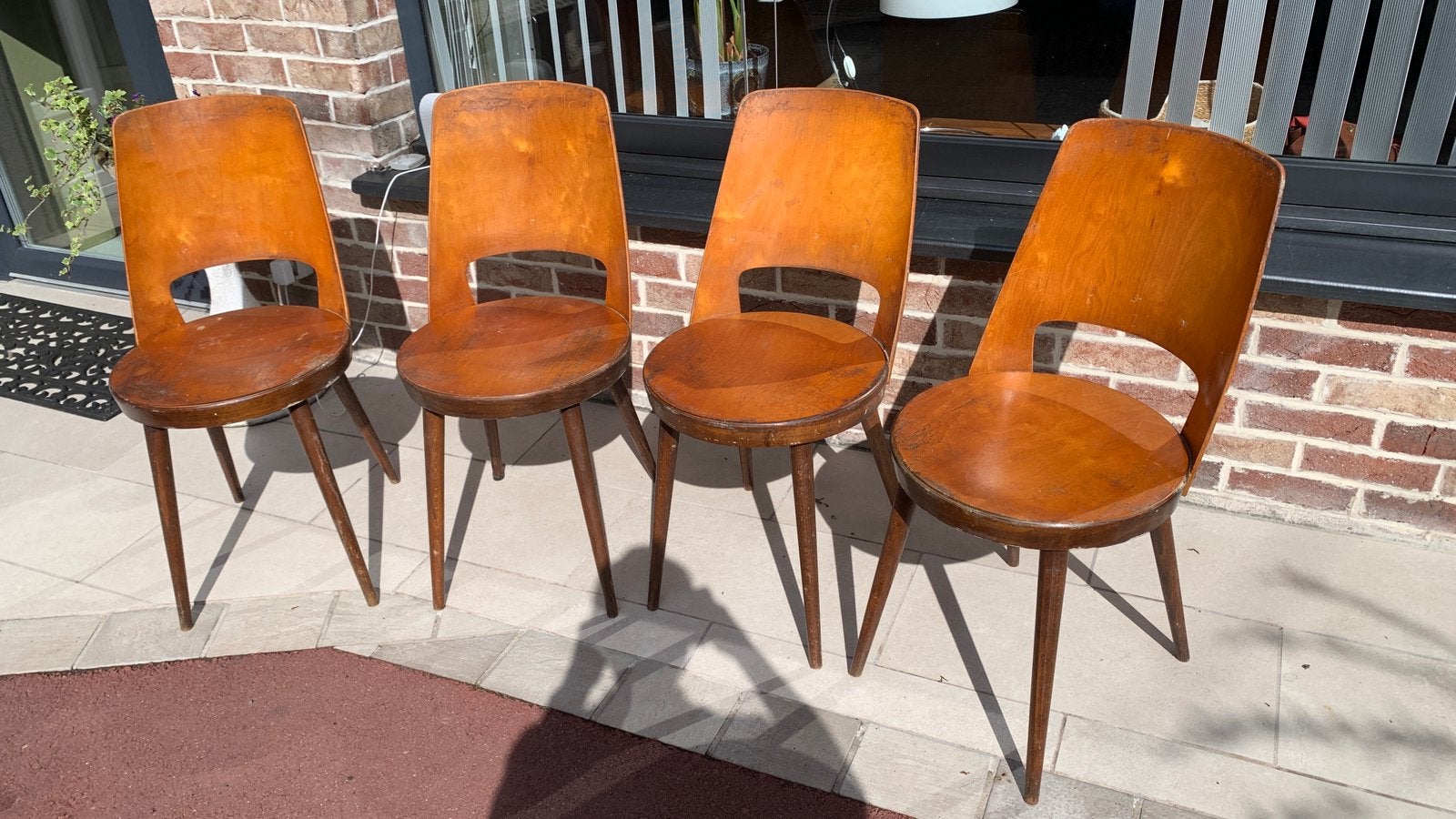 4 chaises vintage bistrot Baumann, Maison & Meubles, Enlèvement, Utilisé, Bois, Quatre