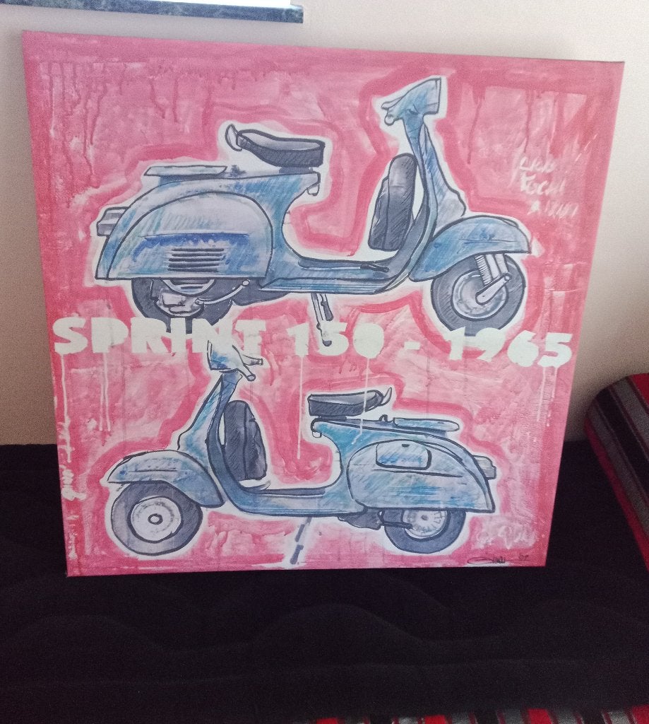 Grand tableau sur toile Vespa. 90cm×90cm, Antiquités & Art, Enlèvement, Toile