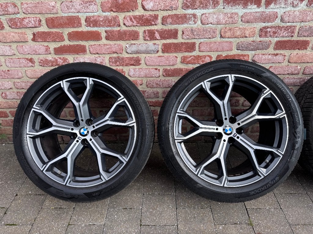 ** 4 jantes 21" BMW OEM 741M X5 X6 5x112 + pneus 4mm **, Pneus été, 21 pouces, Enlèvement, Utilisé