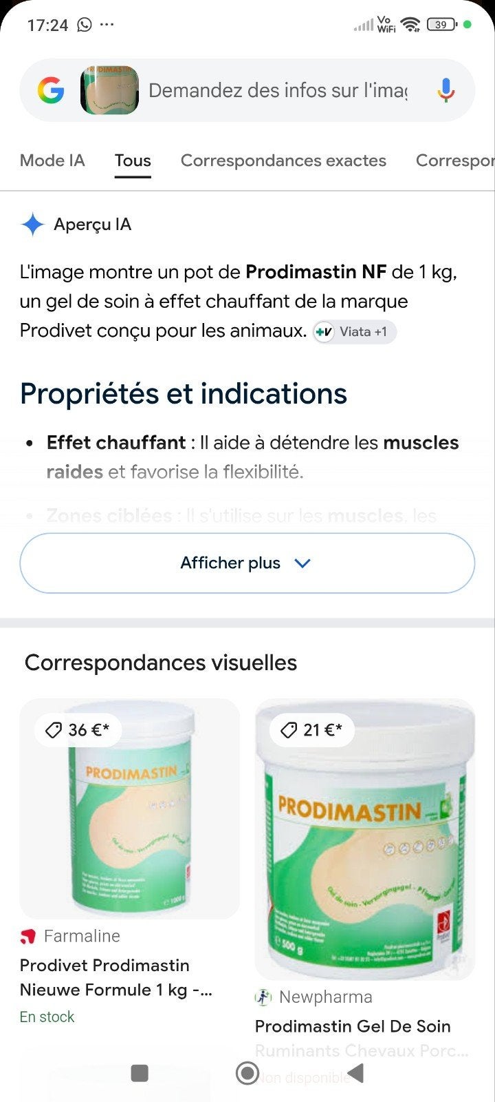 prodimastin gel massage animaux, Enlèvement ou Envoi