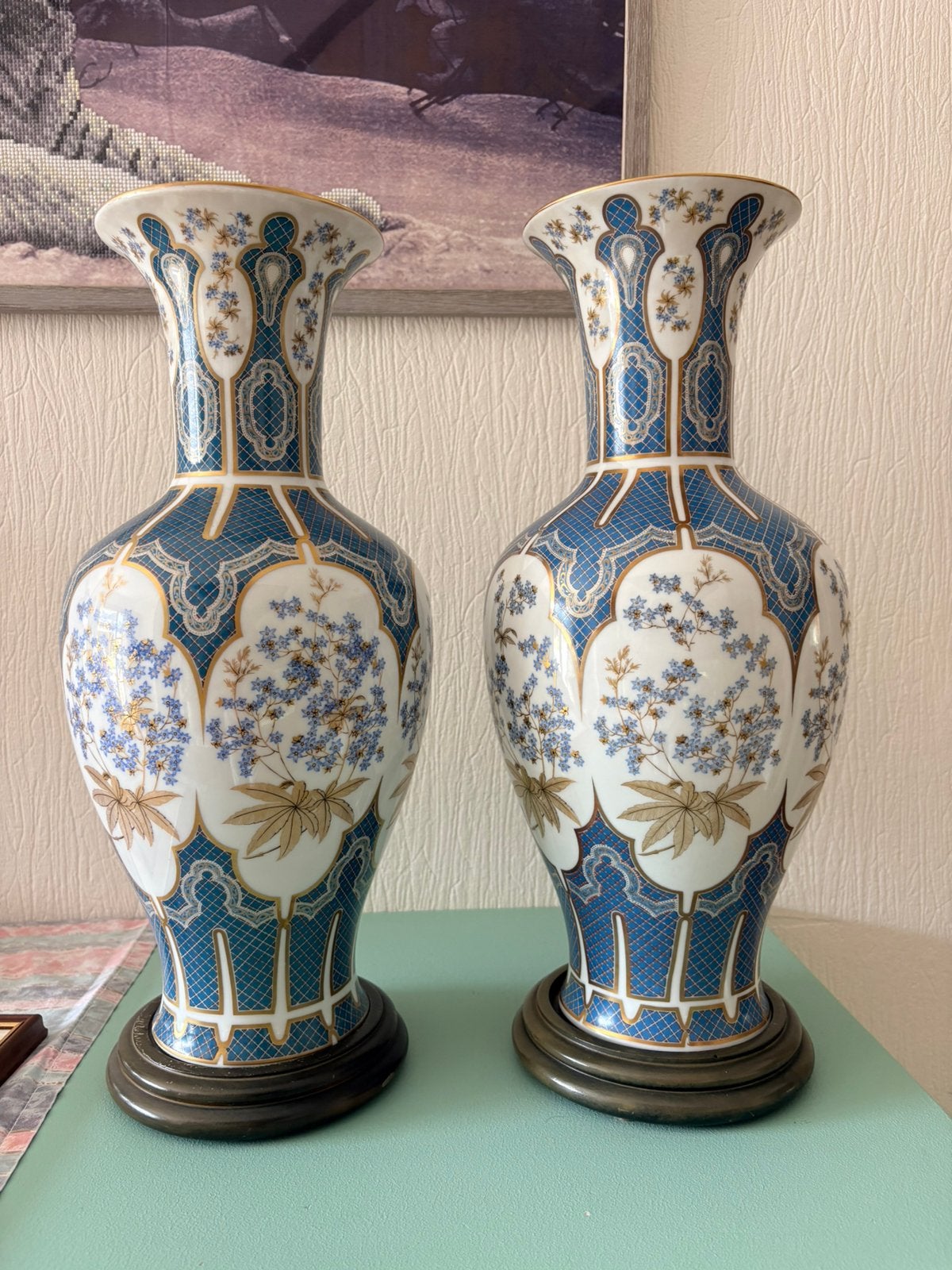 Set van 2 Italiaanse handgemaakte porseleinen vazen -46 cm, Ophalen of Verzenden