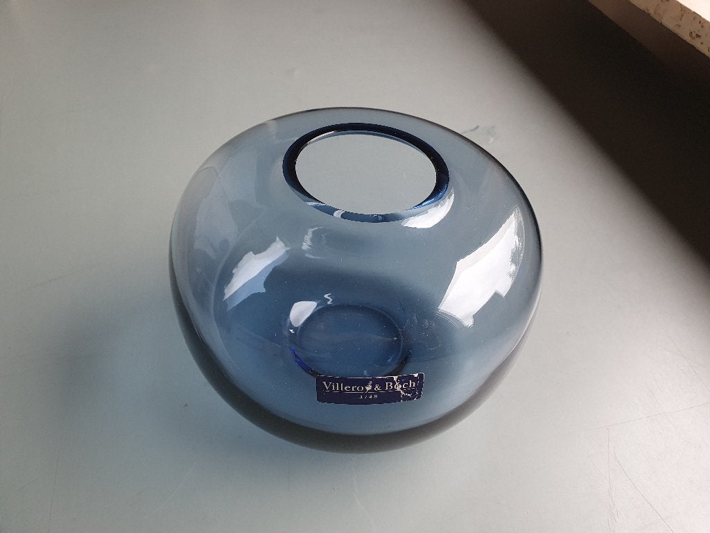 Vintage Villeroy & Boch blauw kunstglas vaasje, Collections, Enlèvement, Neuf, Autres matériaux, Autres types