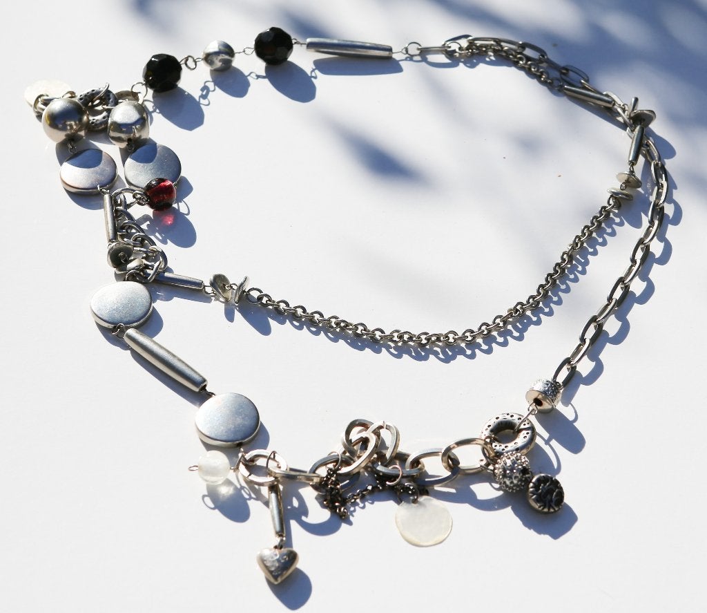 Très joli long collier argenté original., Enlèvement ou Envoi, Argent, Argent