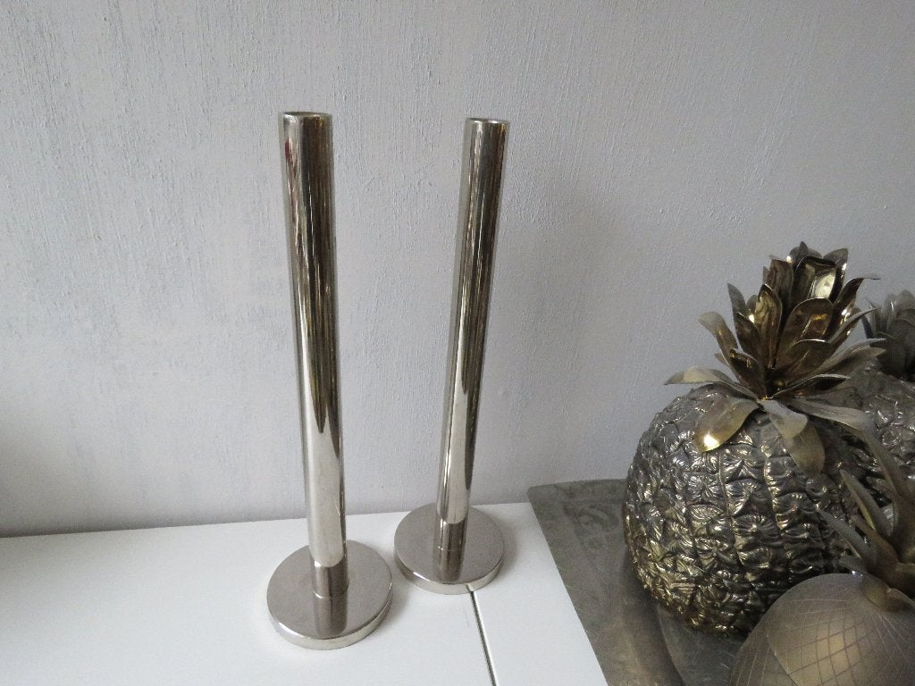 Flamant koppel verzilverde kandelaars, Ophalen of Verzenden