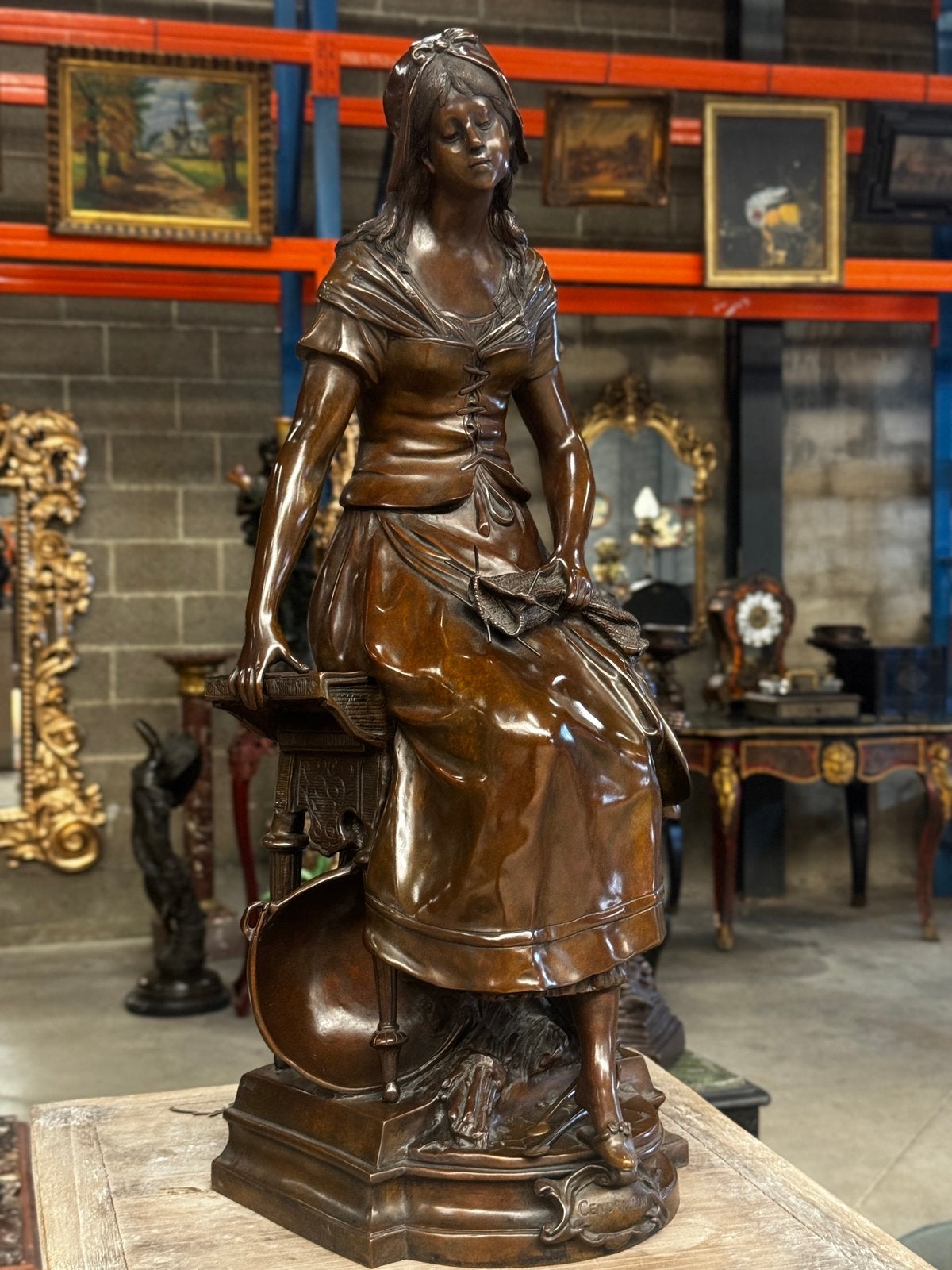 Antieke bronzen beeld Auguste Moreau origineel 71cm, Antiquités & Art, Enlèvement