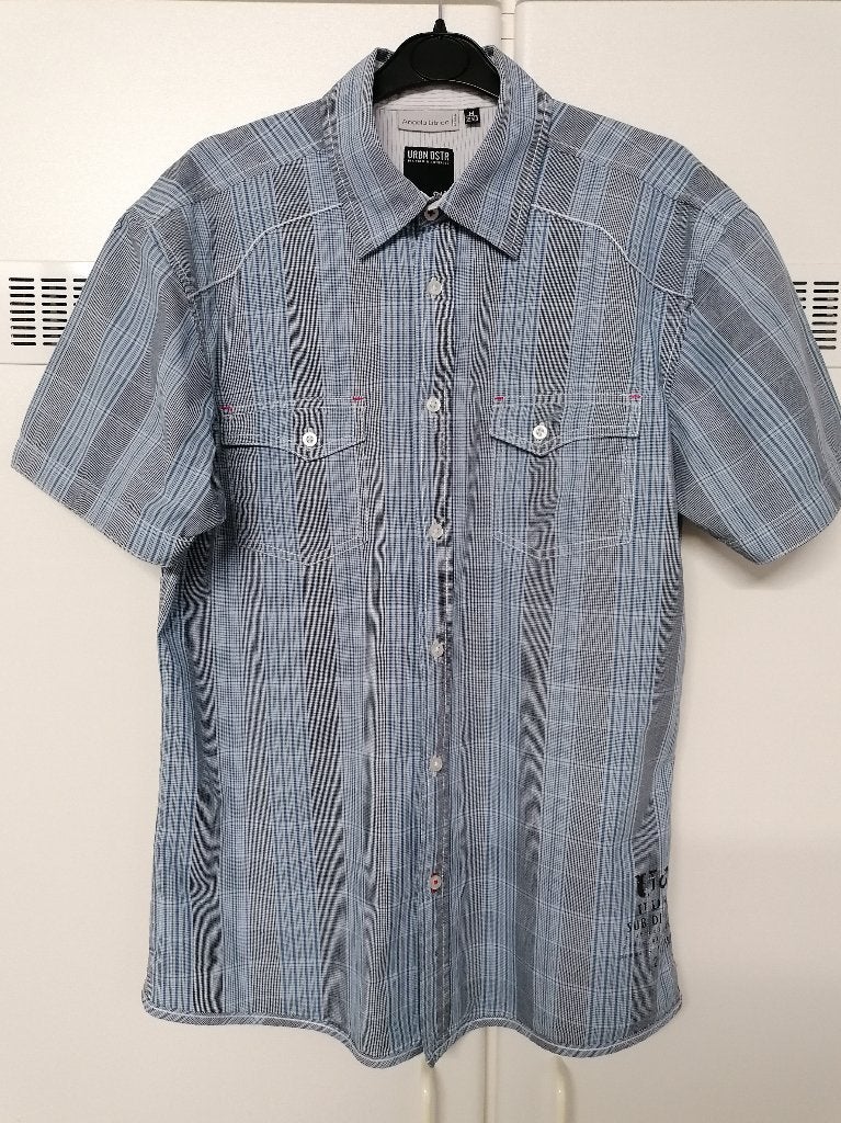 Wit-blauw ruitenhemdje met korte mouwen van C&A, M, Kleding | Heren, Overhemden, Ophalen of Verzenden, Zo goed als nieuw, Blauw