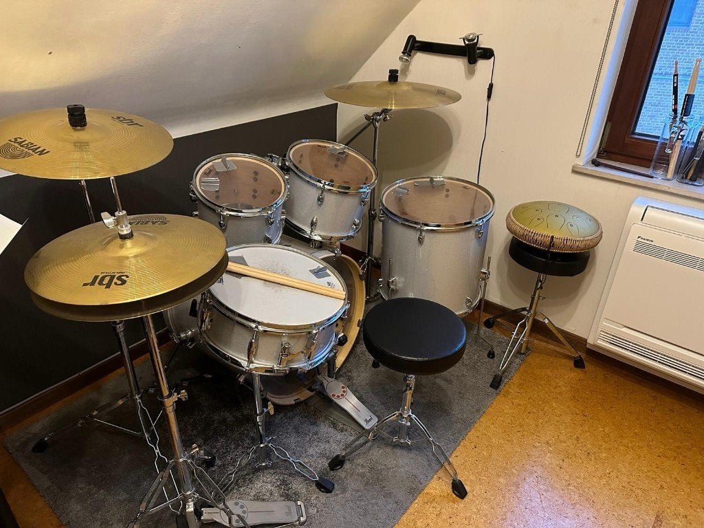 Pearl Export Satin White – compleet drumstel + Sabian SBR, Musique & Instruments, Batteries & Percussions, Enlèvement, Comme neuf