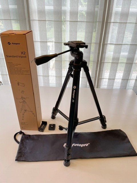 Fotopro x2 standard tripod met telefoon- en GoPro houder, TV, Hi-fi & Vidéo, Photo | Trépieds & Rotules, 150 à 175 cm, Plaque de dégagement rapide