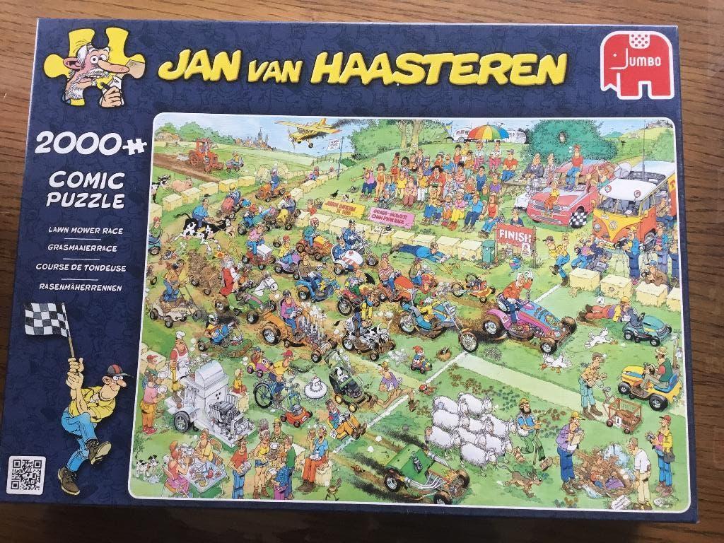 Puzzel Jumbo 2000 Jan Van Haasteren grasmaaierrace, Ophalen of Verzenden, Meer dan 1500 stukjes, Gebruikt, Legpuzzel