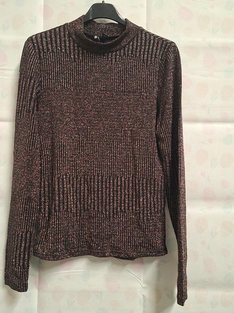 Pieces Shirt Zwart/Goud Metallic XS, Verzenden, Zwart, Zo goed als nieuw, Lange mouw
