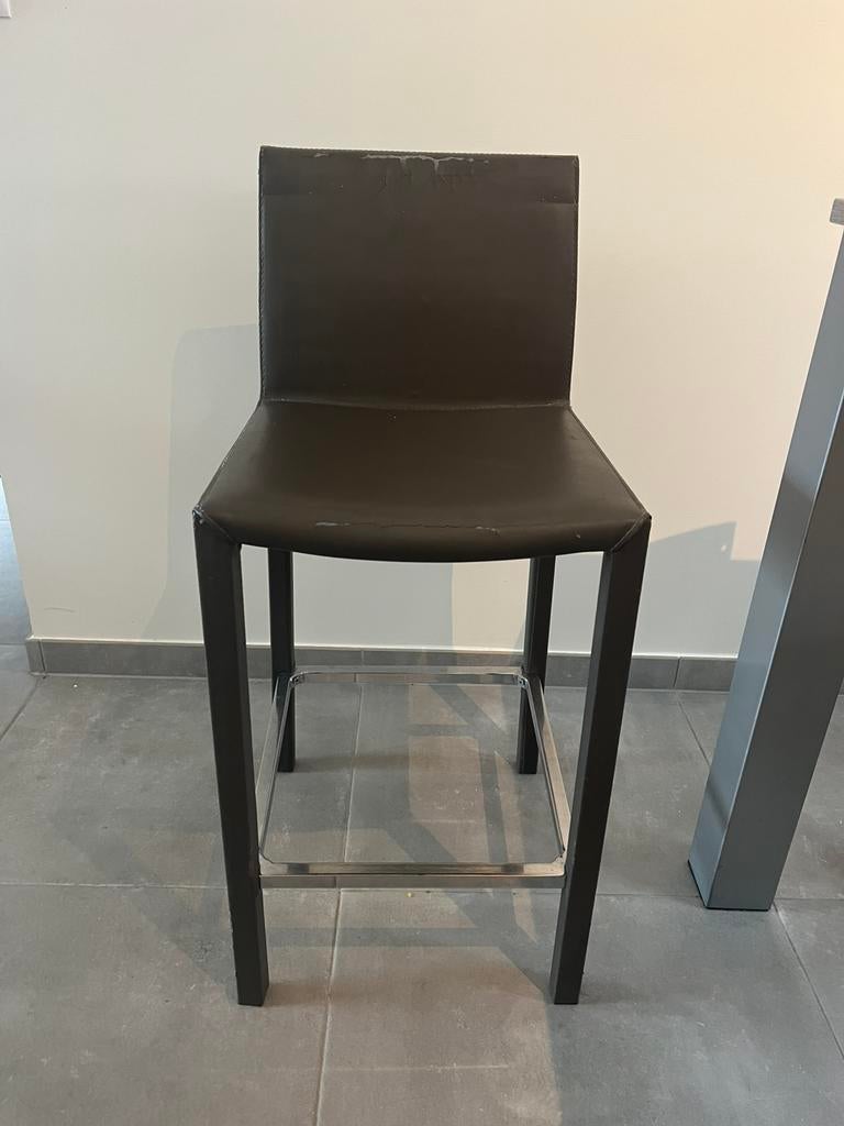 5 grijze hoge barkrukken, Huis en Inrichting, Barkrukken, Ophalen, Leer, 90 cm of meer, Gebruikt