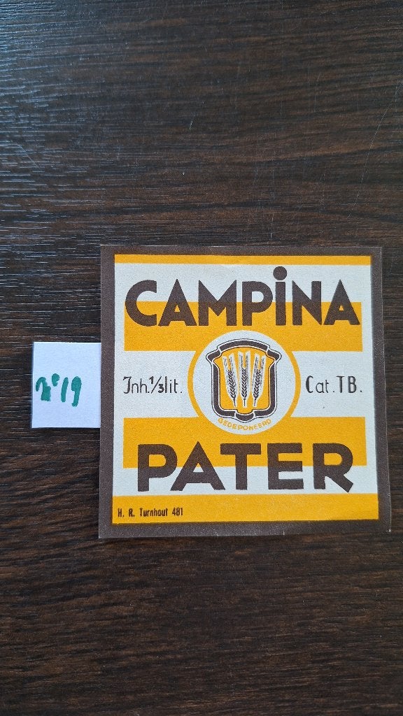 etiket Campina Pater (nr19), Ophalen, Zo goed als nieuw, Overige typen, Overige merken
