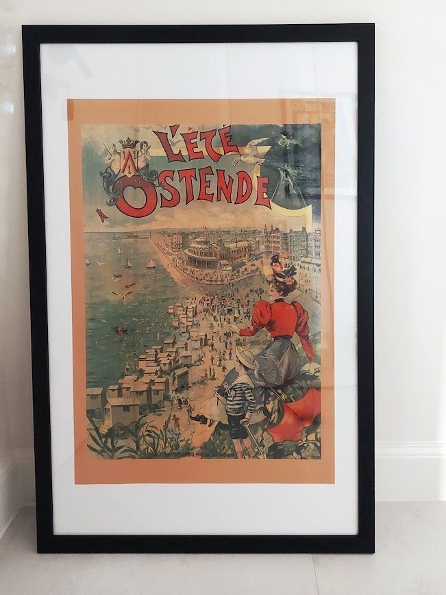Oostende retro poster, Verzamelen, Ophalen, Rechthoekig Staand, Met lijst, Deurposter of groter