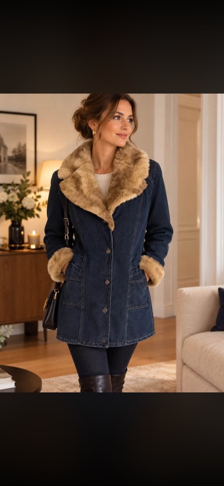 Superbe manteau jeans et fausse fourrure neuve 38/40, Enlèvement ou Envoi, Neuf, Taille 38/40 (M), Bleu