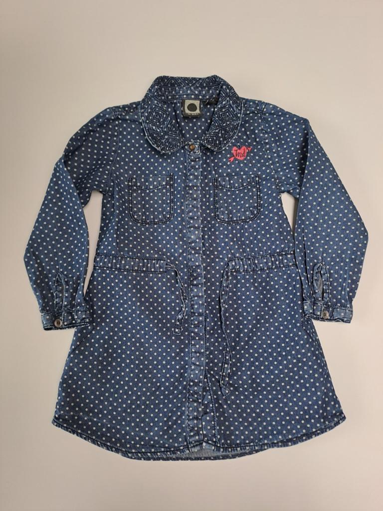Mt 92 Donkerblauwe hemdjurk met witte bolletjes, Tumble 'n Dry, Meisje, Ophalen of Verzenden, Zo goed als nieuw