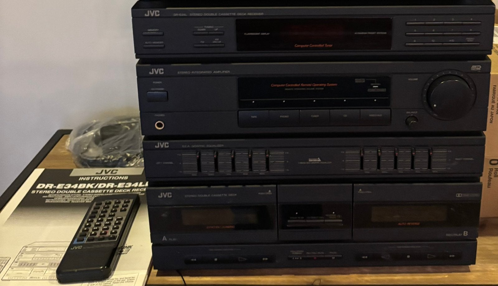 Tour stéréo vintage JVC DR-E34LBK avec manuel, Enlèvement, Comme neuf, Deck cassettes ou Lecteur-enregistreur de cassettes, JVC