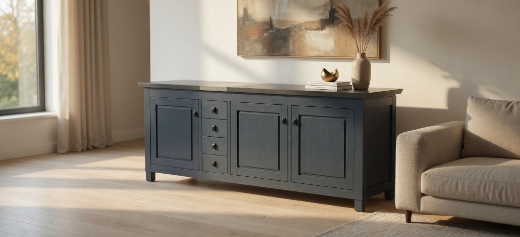 Antraciet dressoir, Met deur(en), Ophalen of Verzenden, Zo goed als nieuw, 200 cm of meer