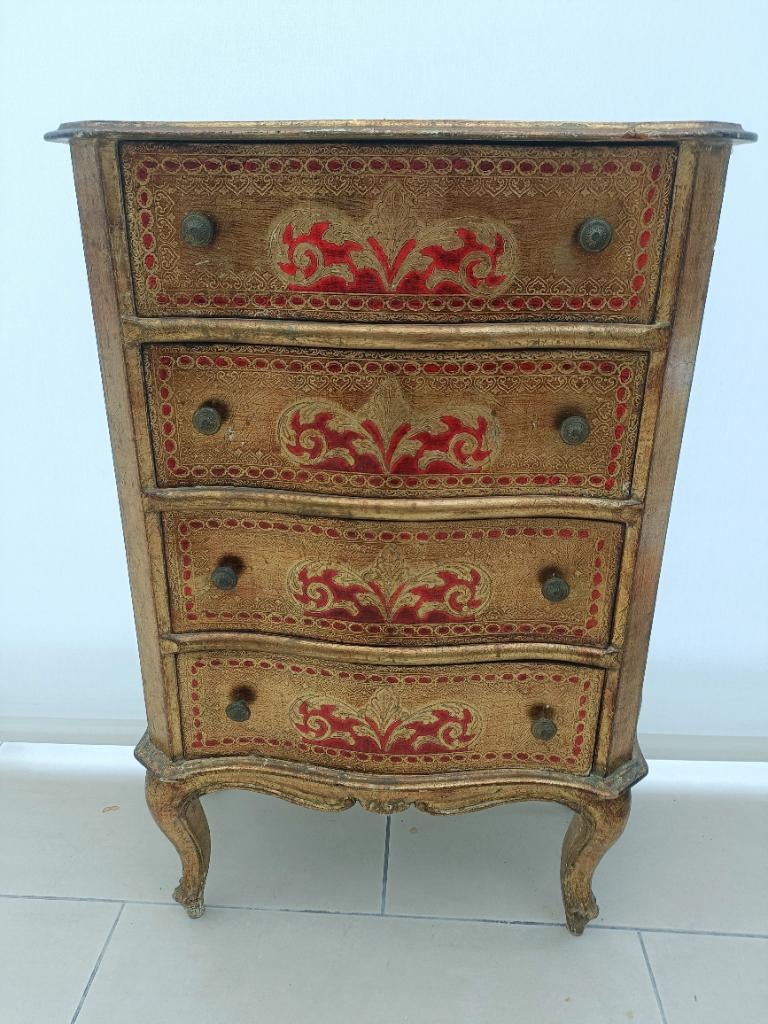 Venitiaans rood/goudkleurig ladenkastje, vintage meubel, Ophalen