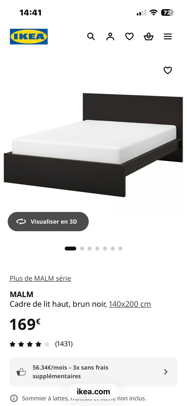 Malm zwart tweepersoonsbed 140 cm-zonder boxspring en matras, Huis en Inrichting, Slaapkamer | Bedden, Ophalen, Zo goed als nieuw