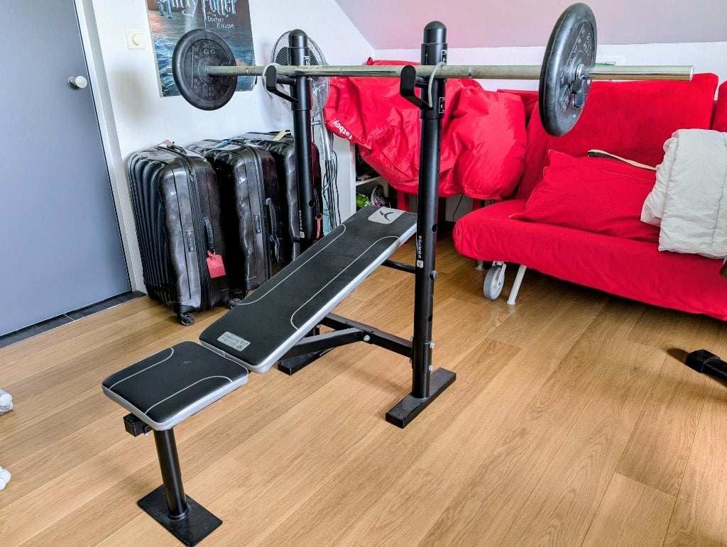 banc de musculation – banc + rack + barre + poids, Enlèvement, Utilisé, Banc d'exercice